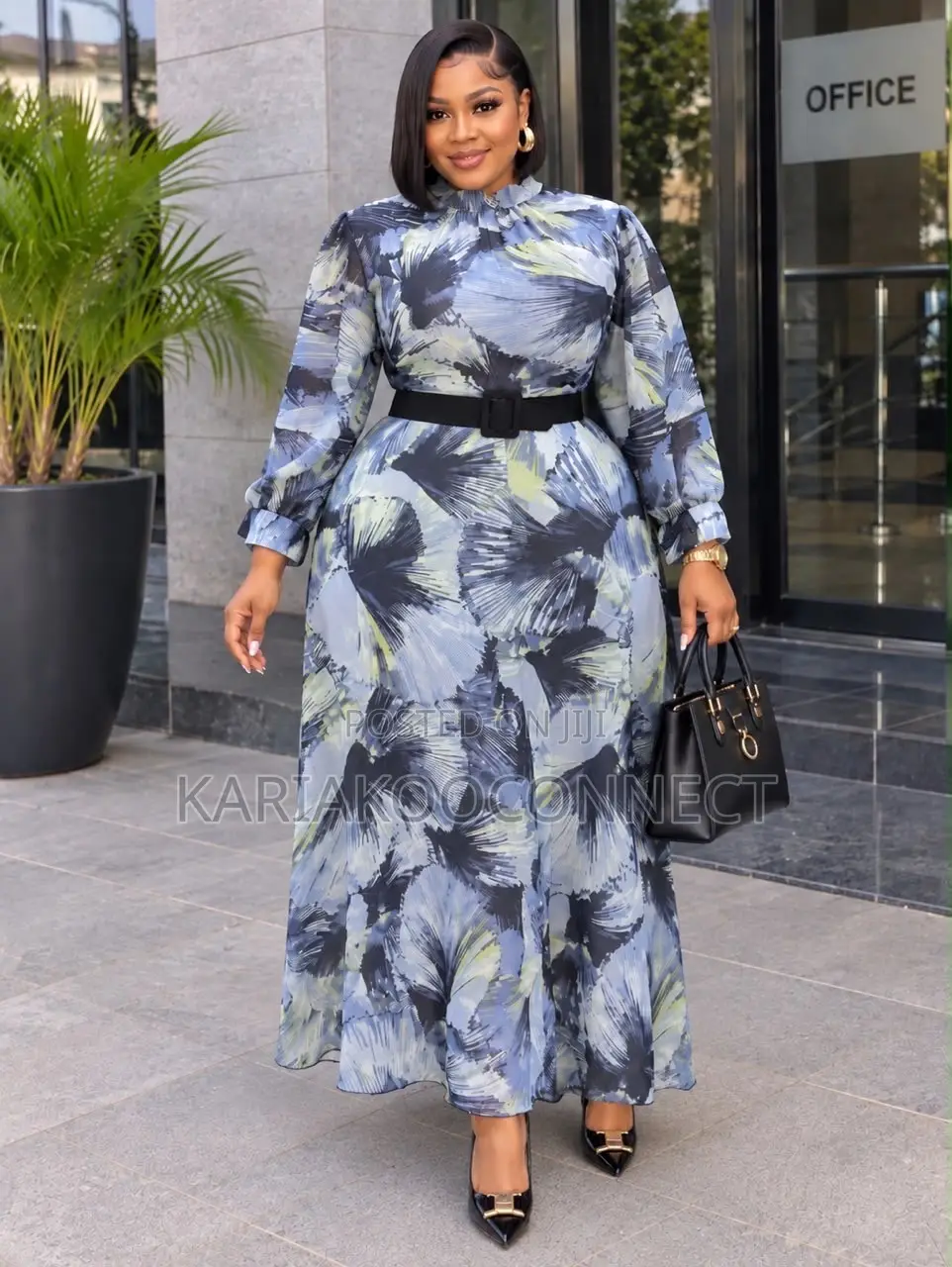 Abstract Feather-Print Two-Piece Blazer Dress Set