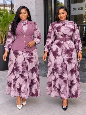 Abstract Feather-Print Two-Piece Blazer Dress Set