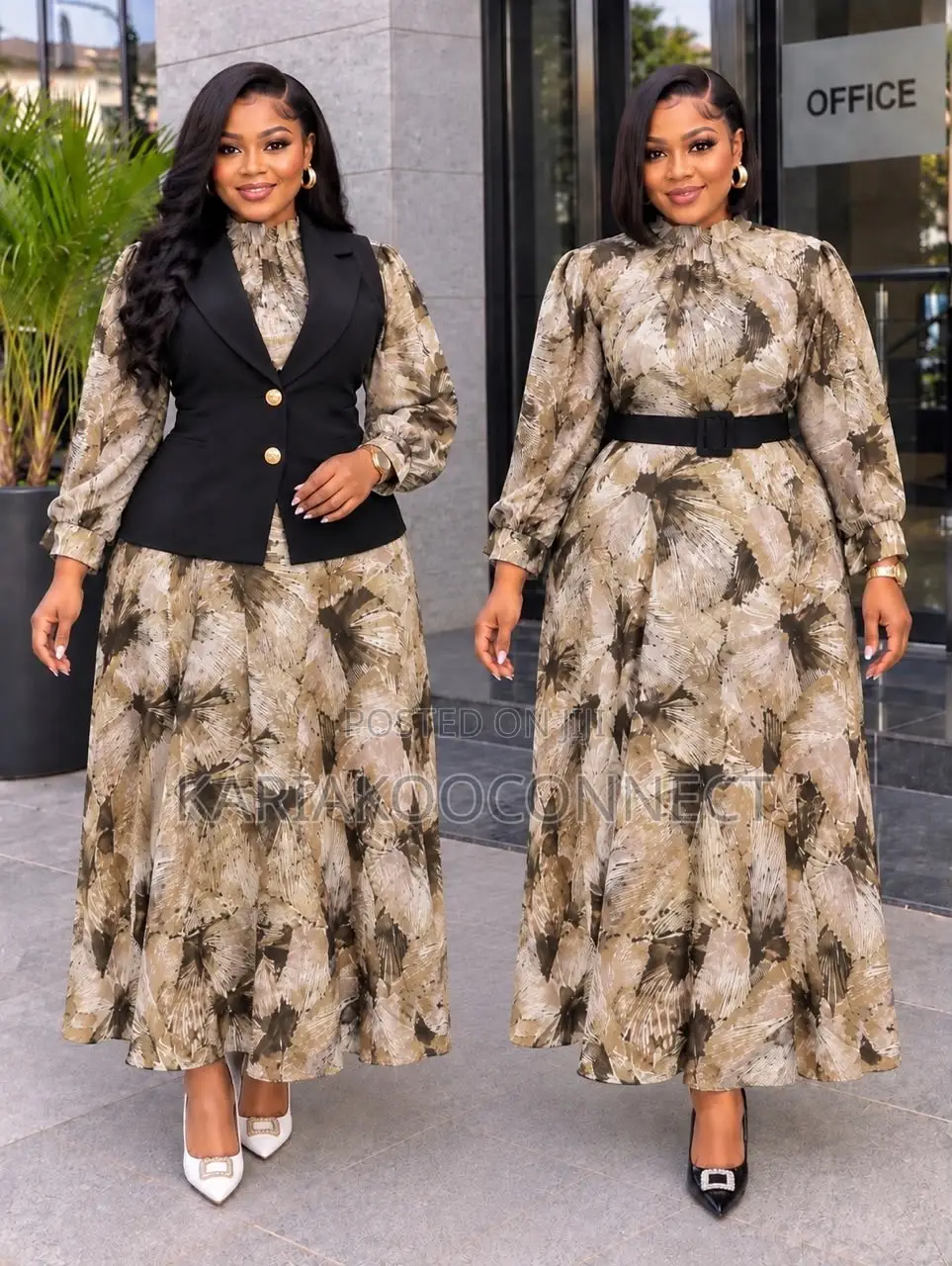 Abstract Feather-Print Two-Piece Blazer Dress Set