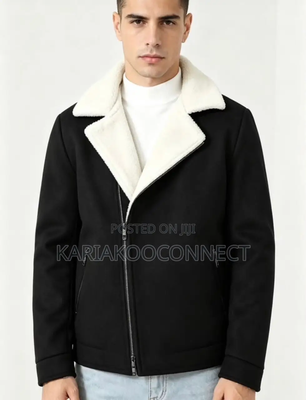 Heavy Wool Shearling-Collar Moto Coat