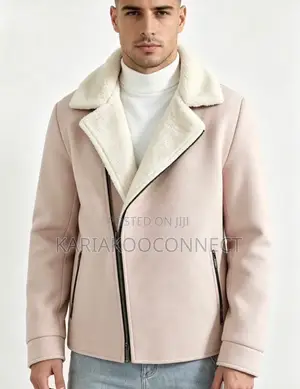 Heavy Wool Shearling-Collar Moto Coat