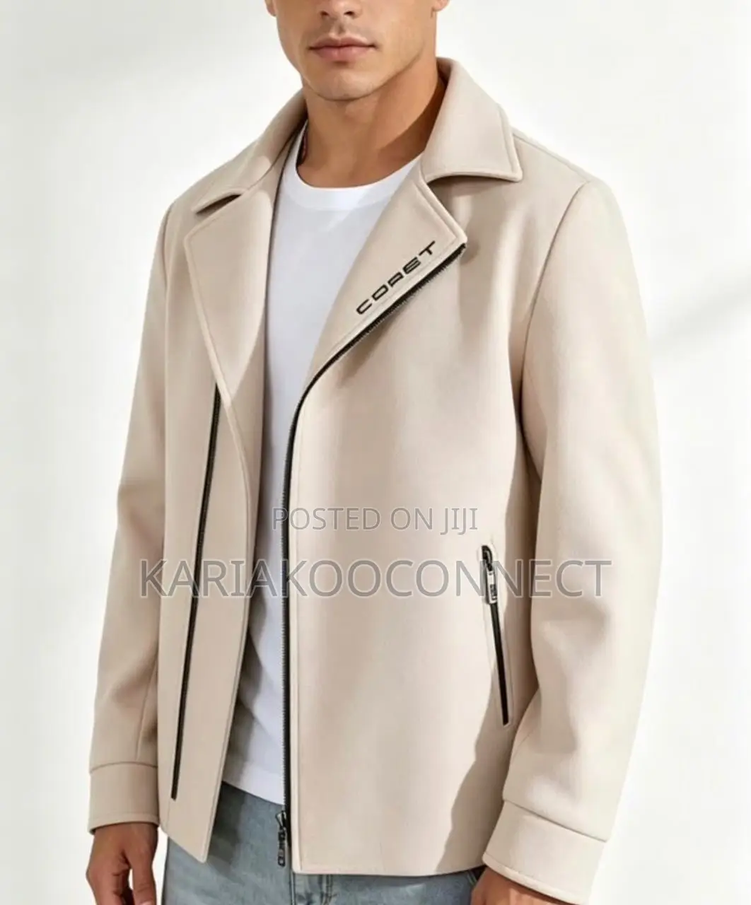 Heavy Wool Shearling-Collar Moto Coat