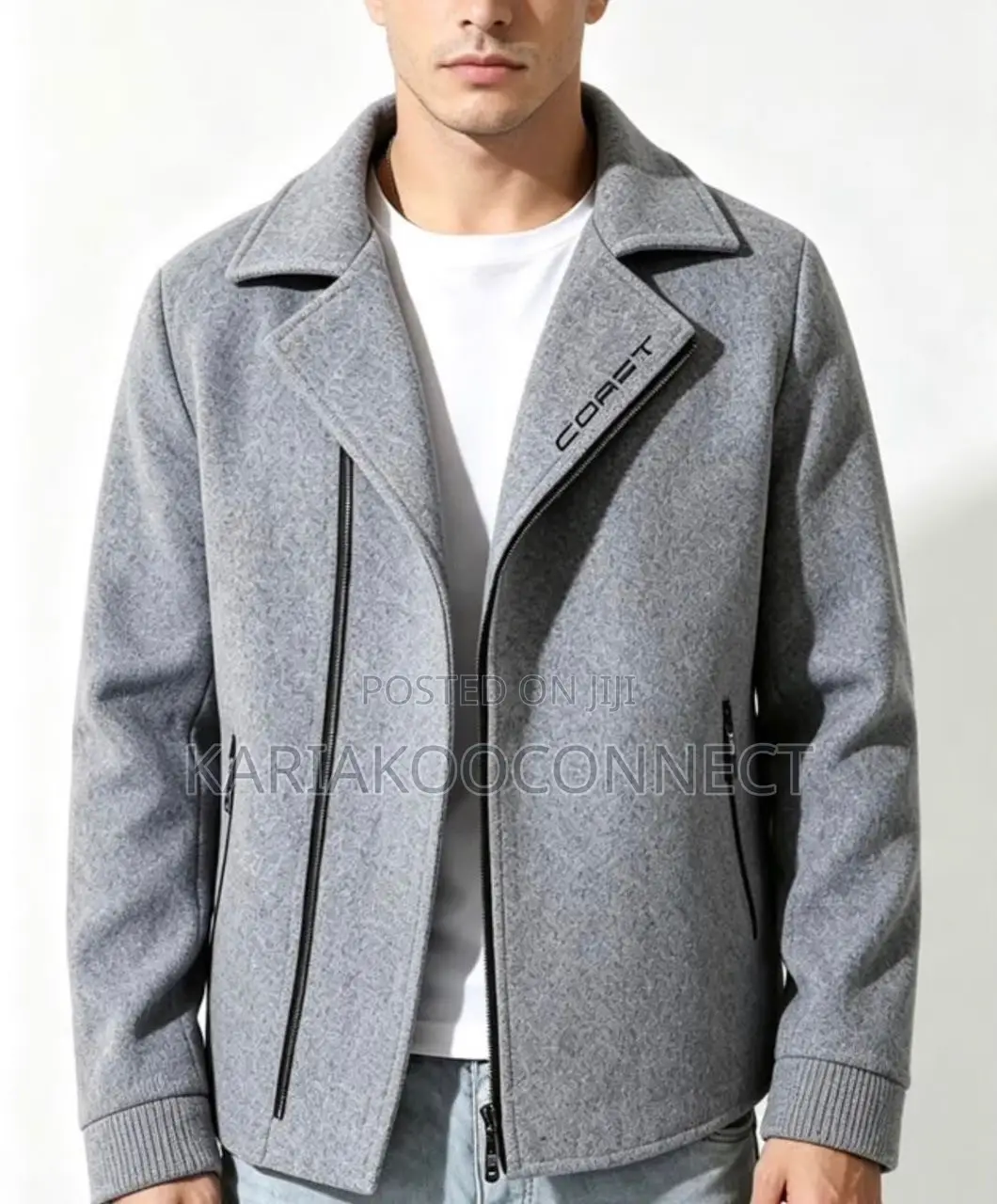 Heavy Wool Shearling-Collar Moto Coat