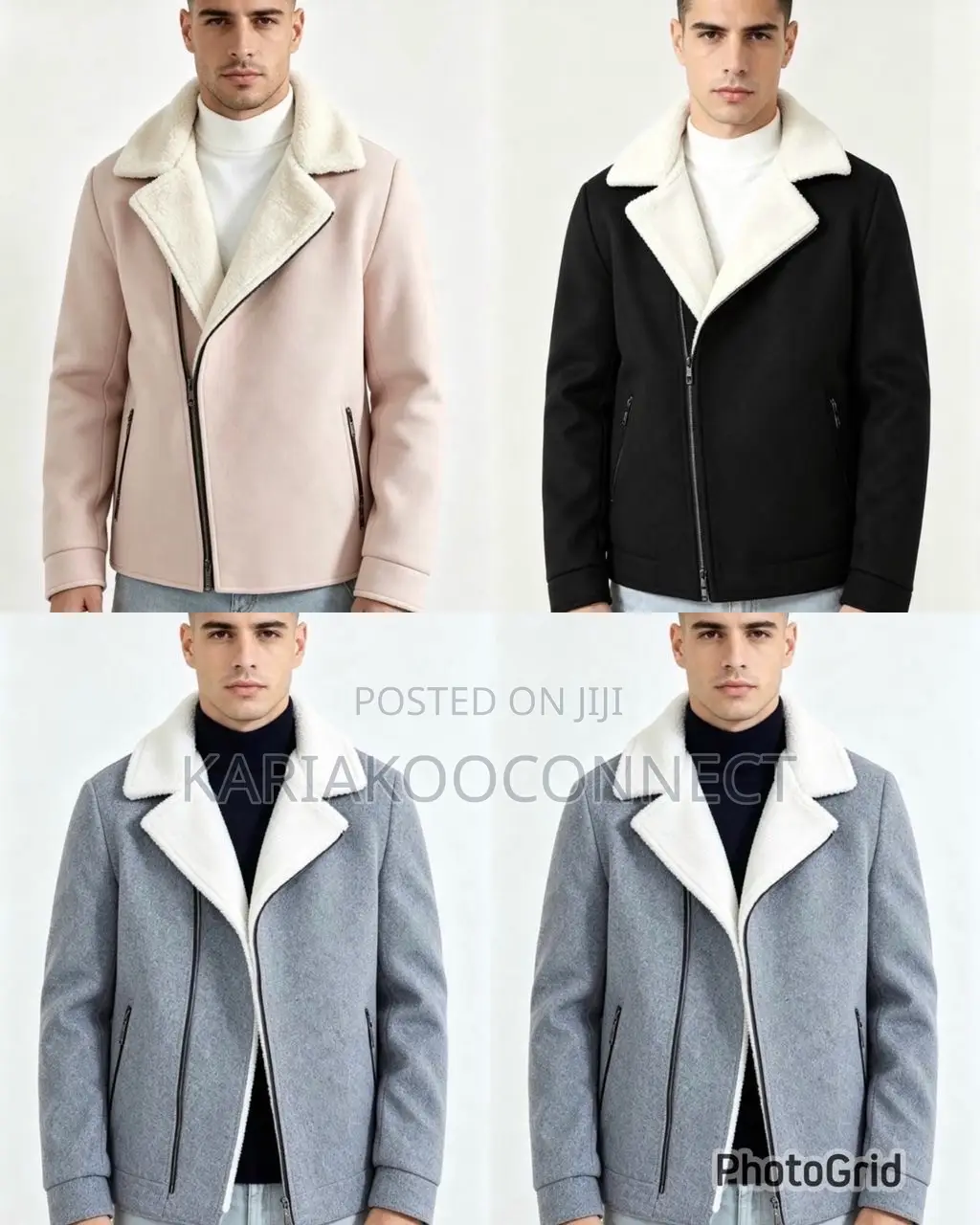 Heavy Wool Shearling-Collar Moto Coat