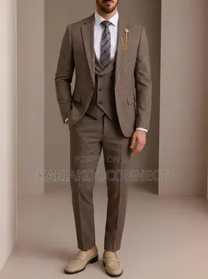Brown Tweed Three-Piece Suit With Chain Detail