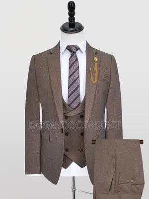 Brown Tweed Three-Piece Suit With Chain Detail