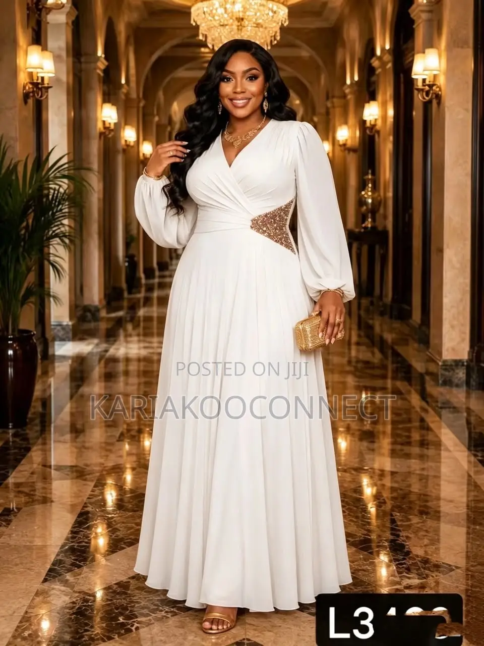 Elegant Wrap-Style Evening Gown With Beaded Waist Detail