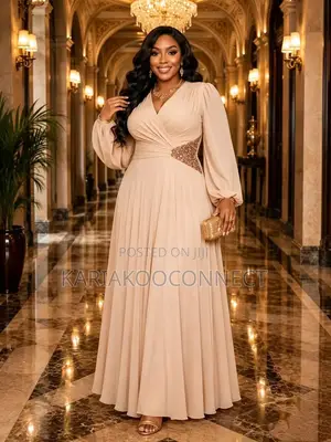 Elegant Wrap-Style Evening Gown With Beaded Waist Detail