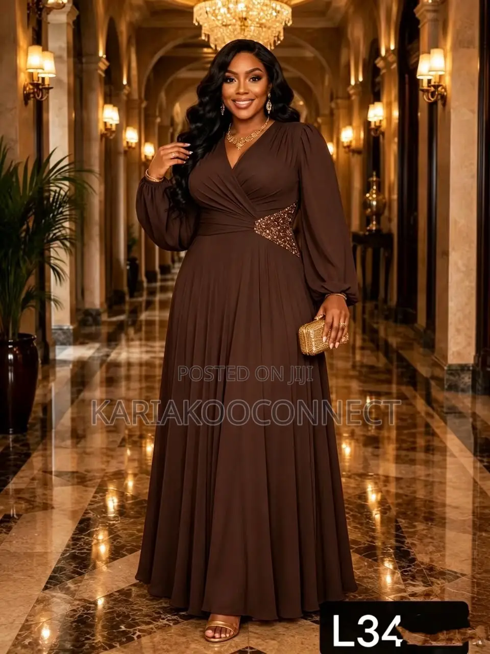 Elegant Wrap-Style Evening Gown With Beaded Waist Detail