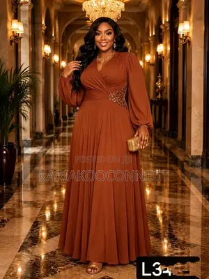 Elegant Wrap-Style Evening Gown With Beaded Waist Detail