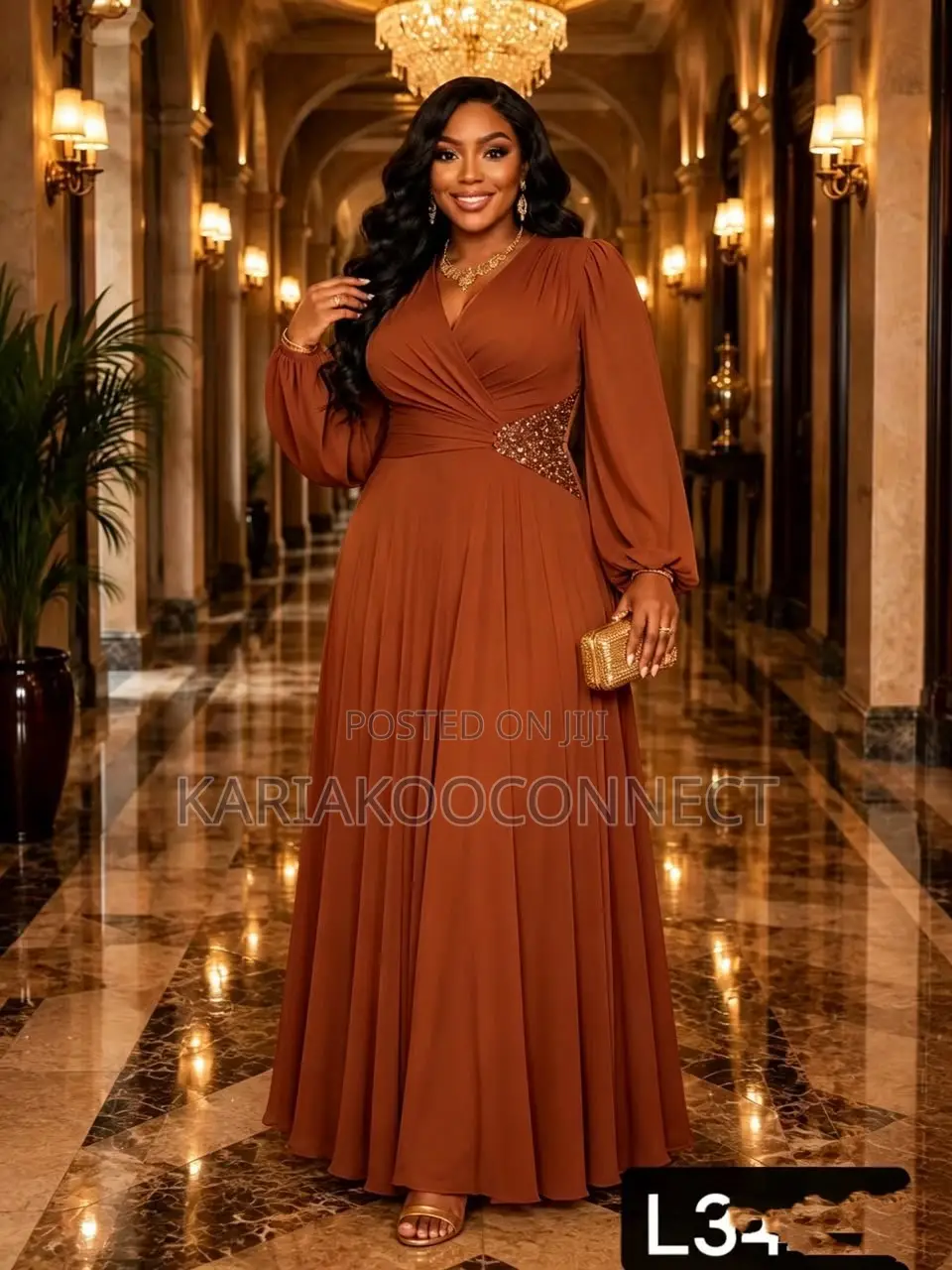 Elegant Wrap-Style Evening Gown With Beaded Waist Detail