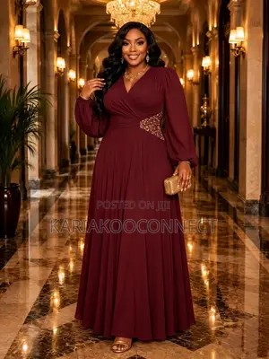 Elegant Wrap-Style Evening Gown With Beaded Waist Detail