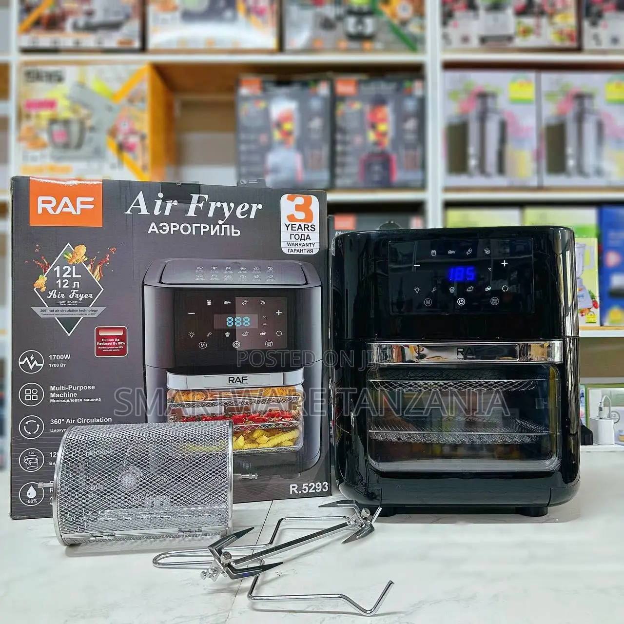 RAF 12L Air Fryer With 1700W Power, 360° Air Circulation, Black