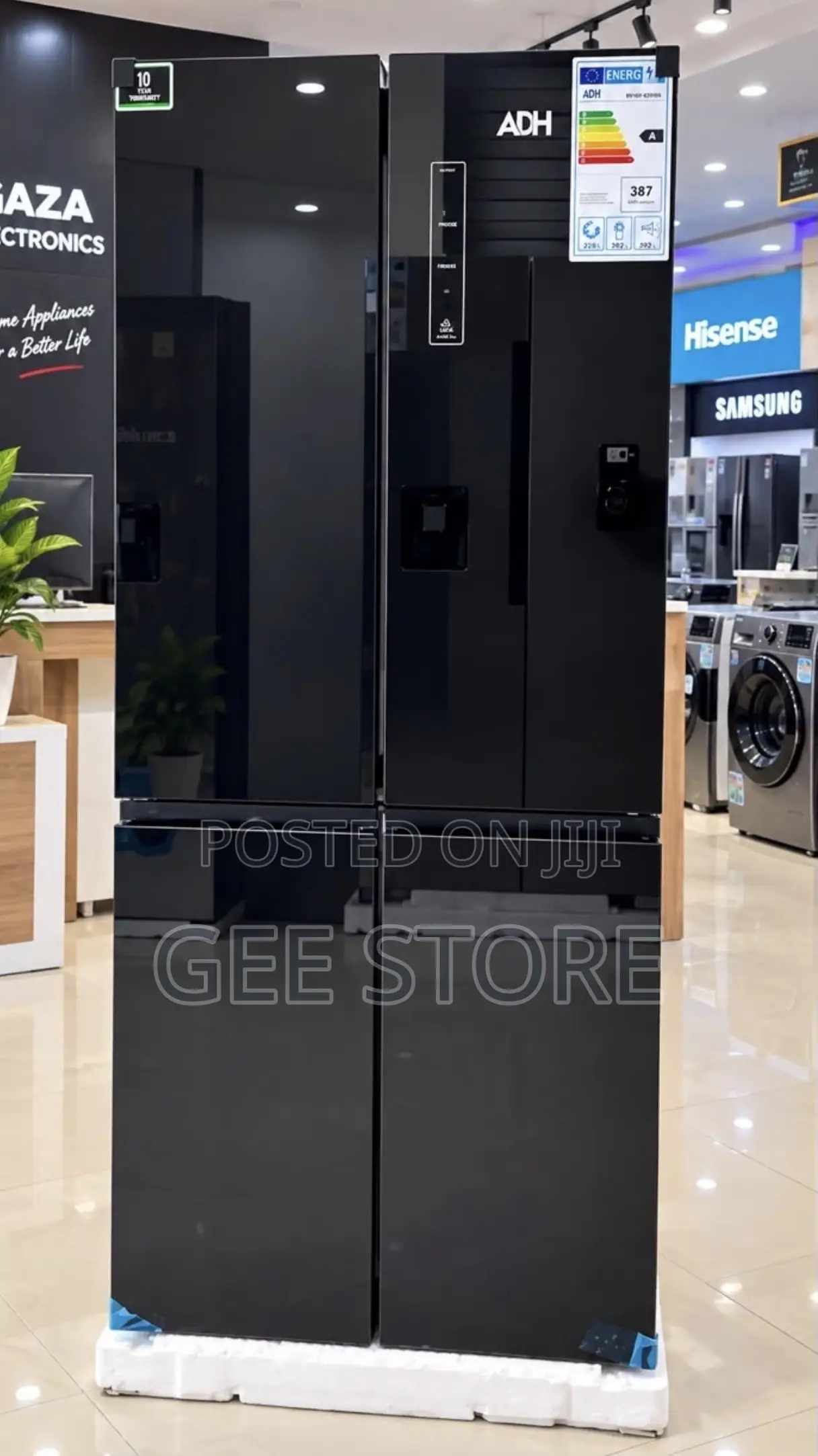 Adh Fridge Side by Side Non Frost 4 Doors Black Mirror 429litres