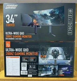 Porodo Gaming 34" Curved Ultra-Wide QHD Gaming Monitor (PDXV34200BK)