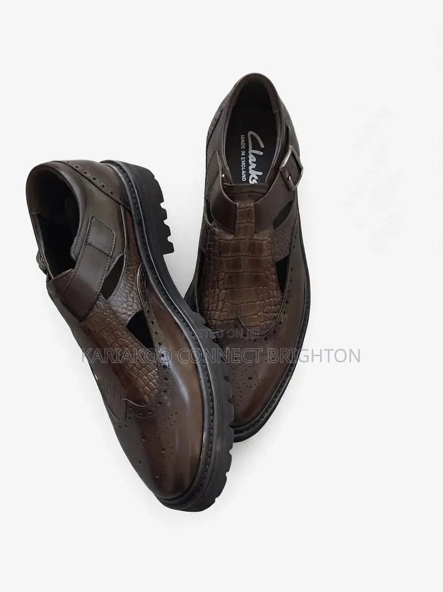 Brown Crocodile Texture Buclkel Shoes