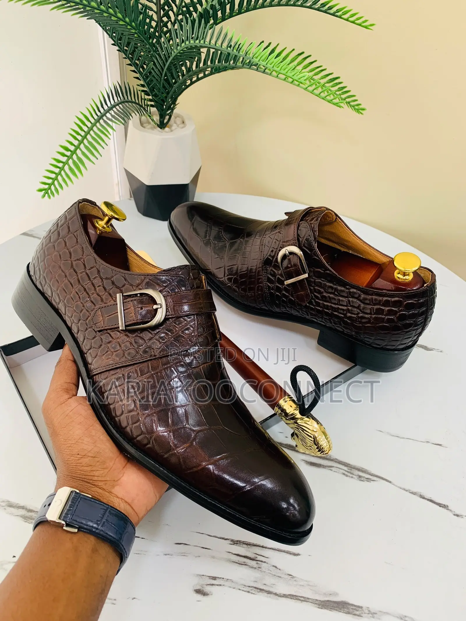 Berluti-Style Crocodile-Embossed Monk Strap Shoes – Black Coffee