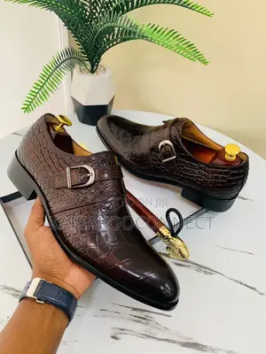 Berluti-Style Crocodile-Embossed Monk Strap Shoes – Black Coffee