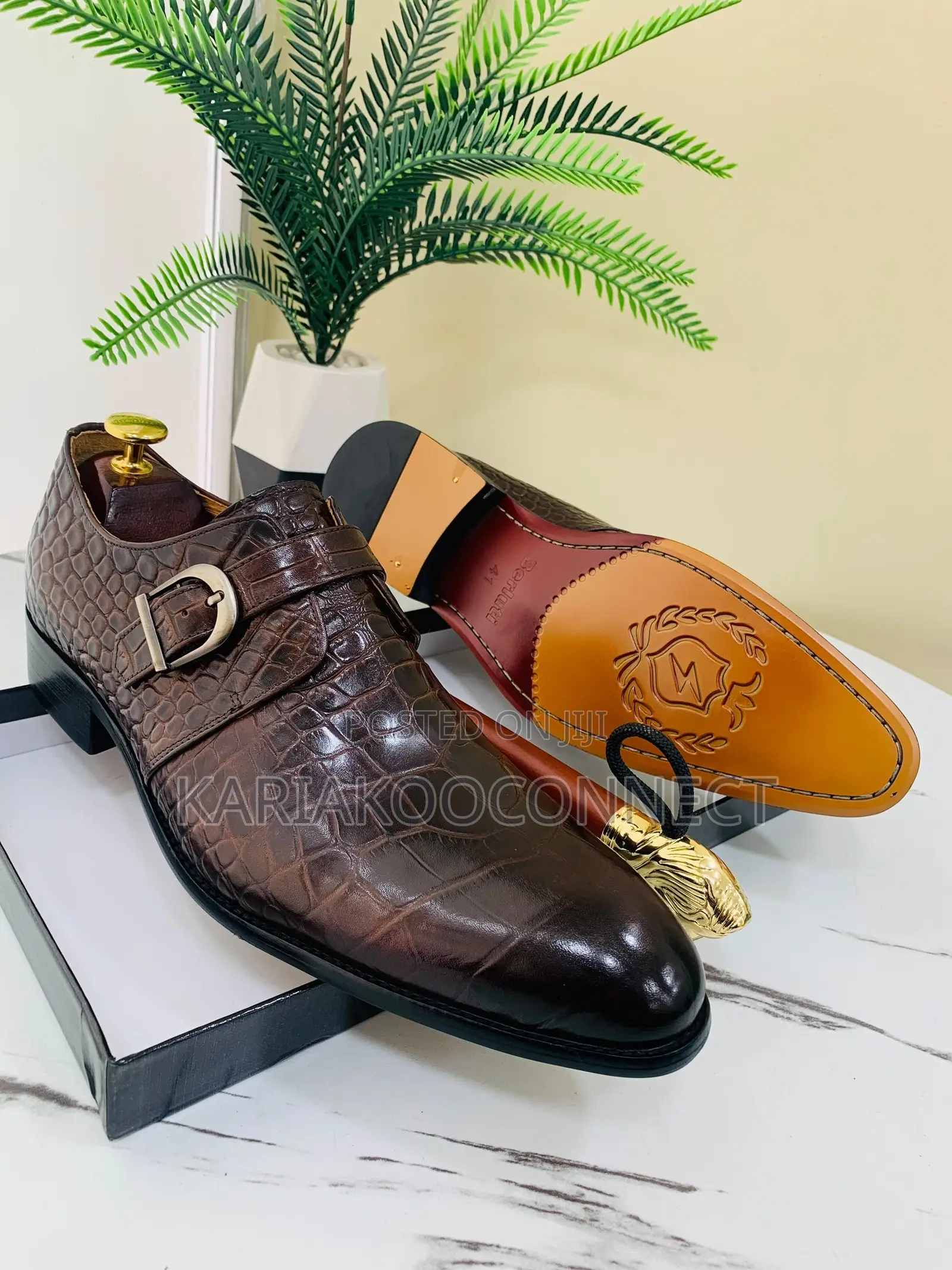 Berluti-Style Crocodile-Embossed Monk Strap Shoes – Black Coffee