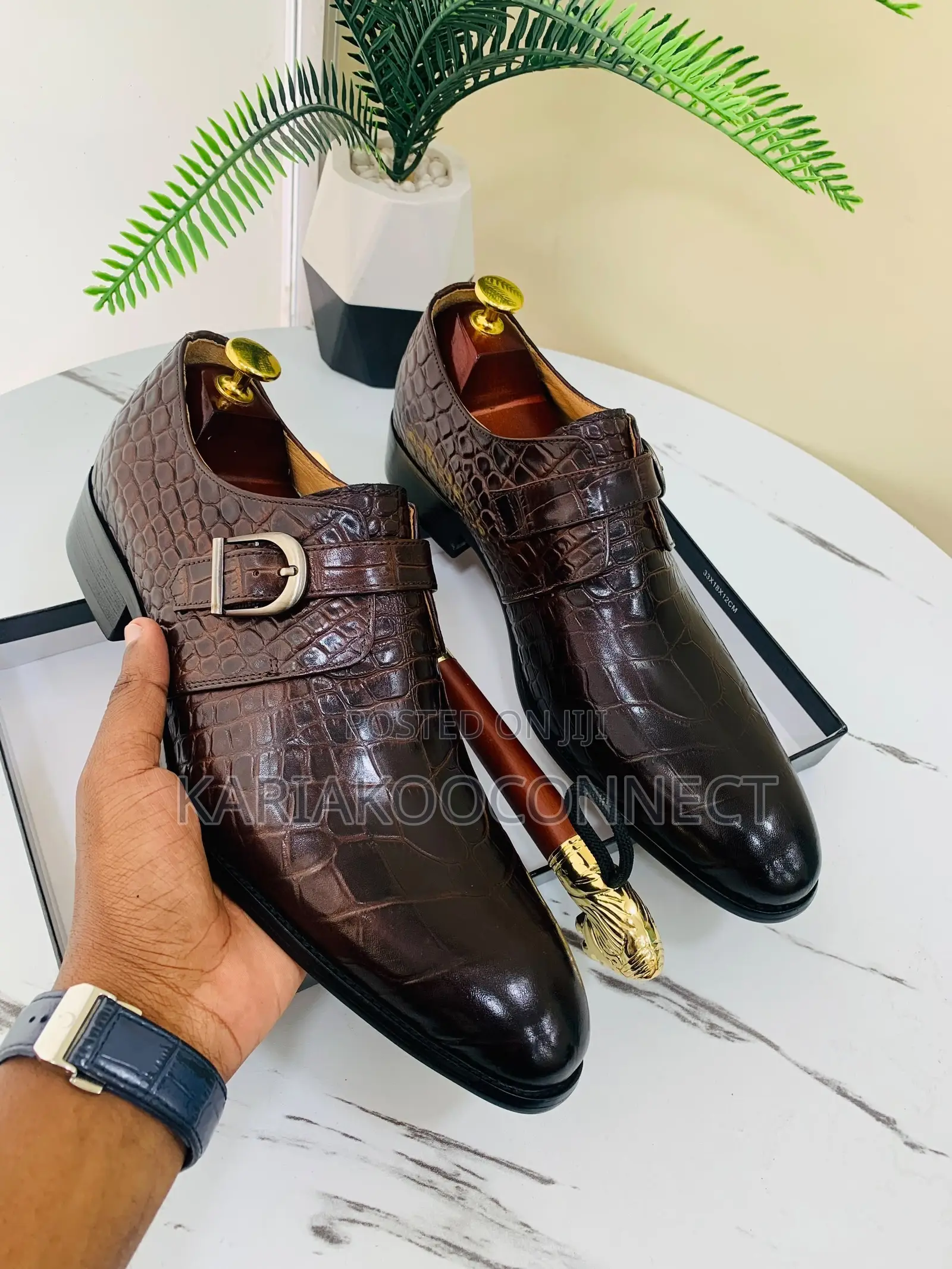 Berluti-Style Crocodile-Embossed Monk Strap Shoes – Black Coffee