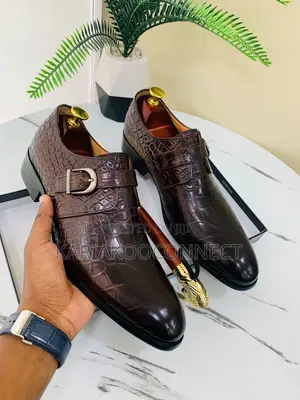 Berluti-Style Crocodile-Embossed Monk Strap Shoes – Black Coffee