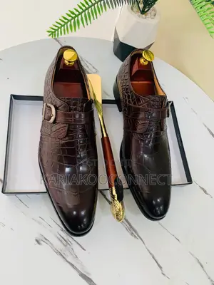 Berluti-Style Crocodile-Embossed Monk Strap Shoes – Black Coffee