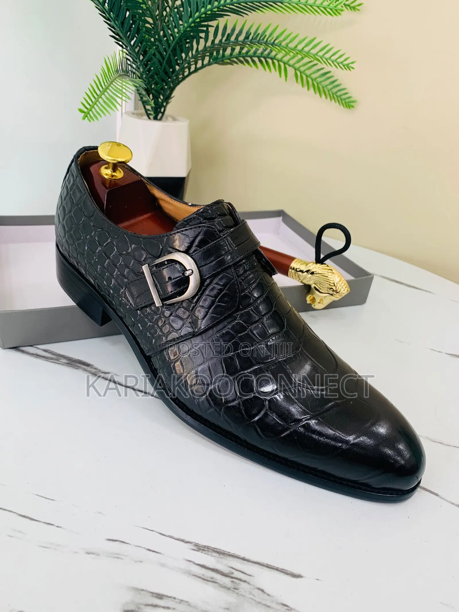 Berluti-Style Crocodile-Embossed Monk Strap Shoes – Black Coffee