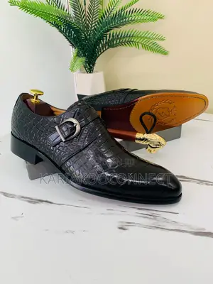 Berluti-Style Crocodile-Embossed Monk Strap Shoes – Black Coffee