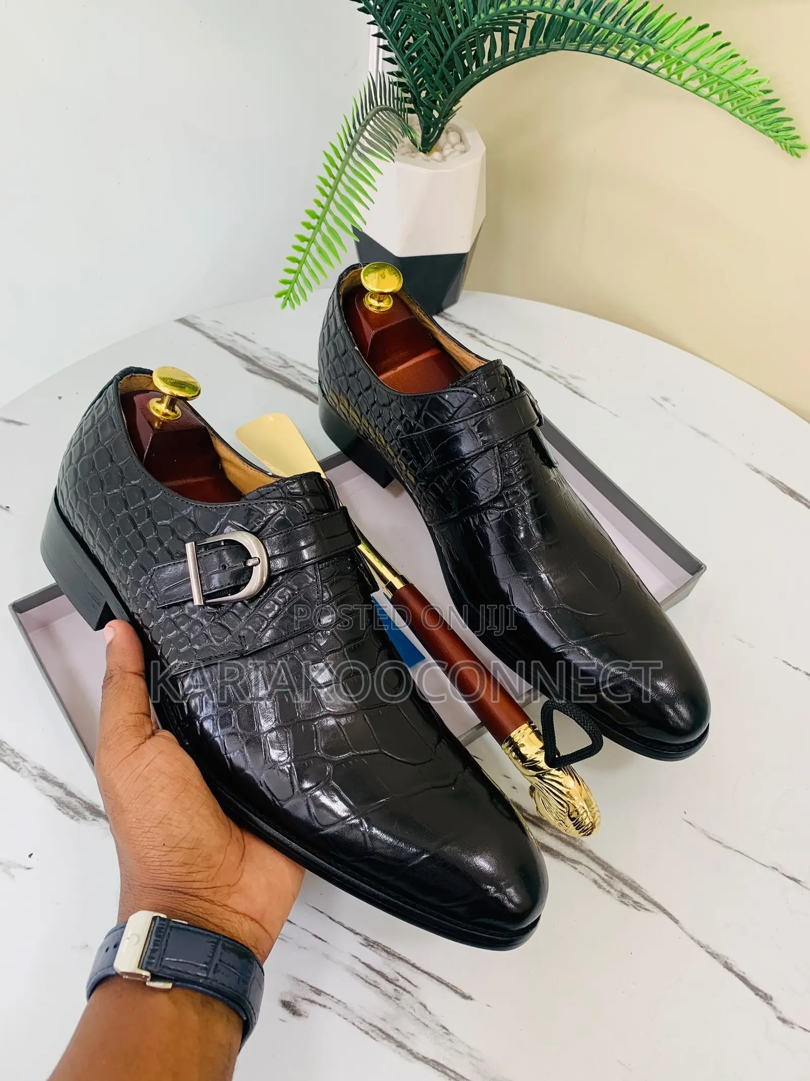 Berluti-Style Crocodile-Embossed Monk Strap Shoes – Black Coffee