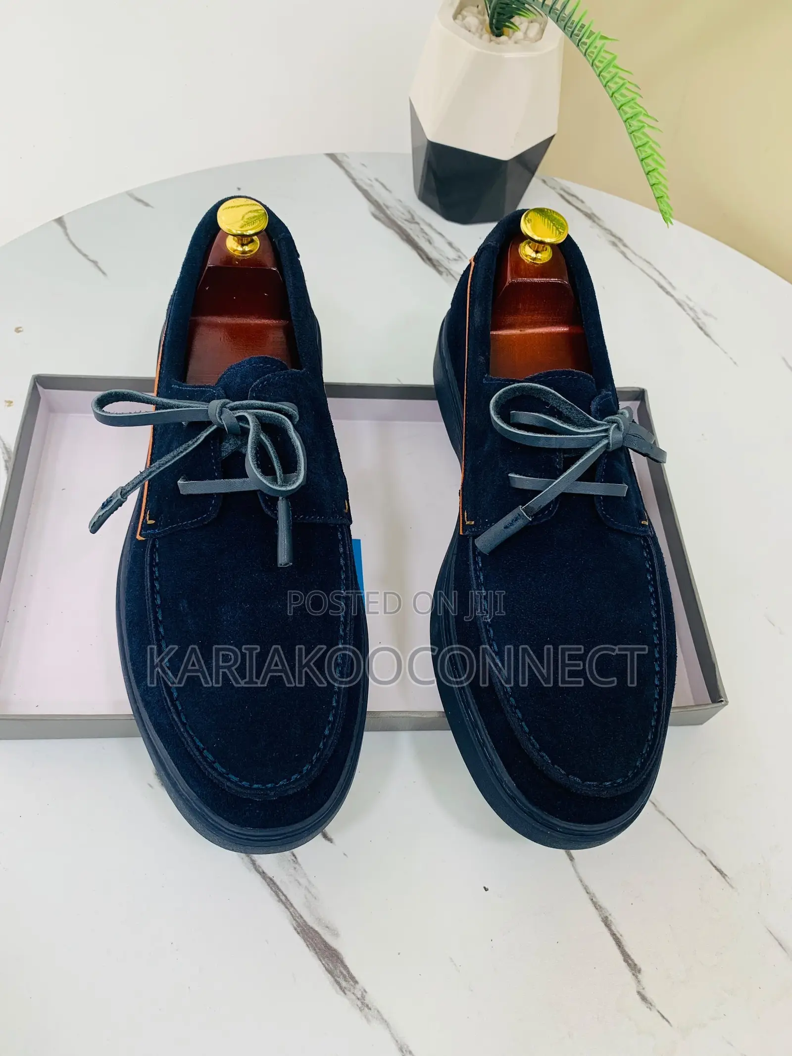 Suede Boat Shoes With Contrast Piping