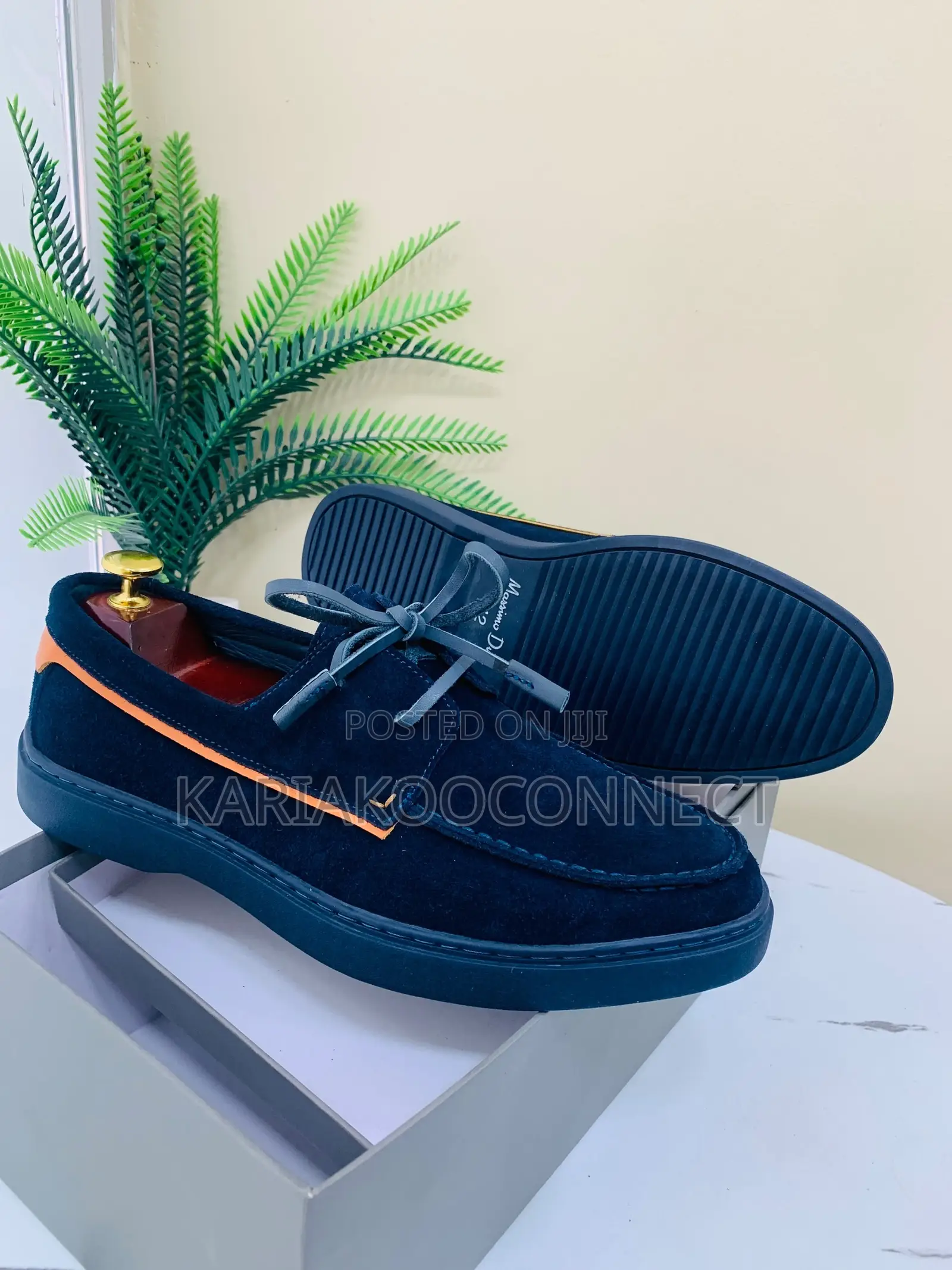 Suede Boat Shoes With Contrast Piping
