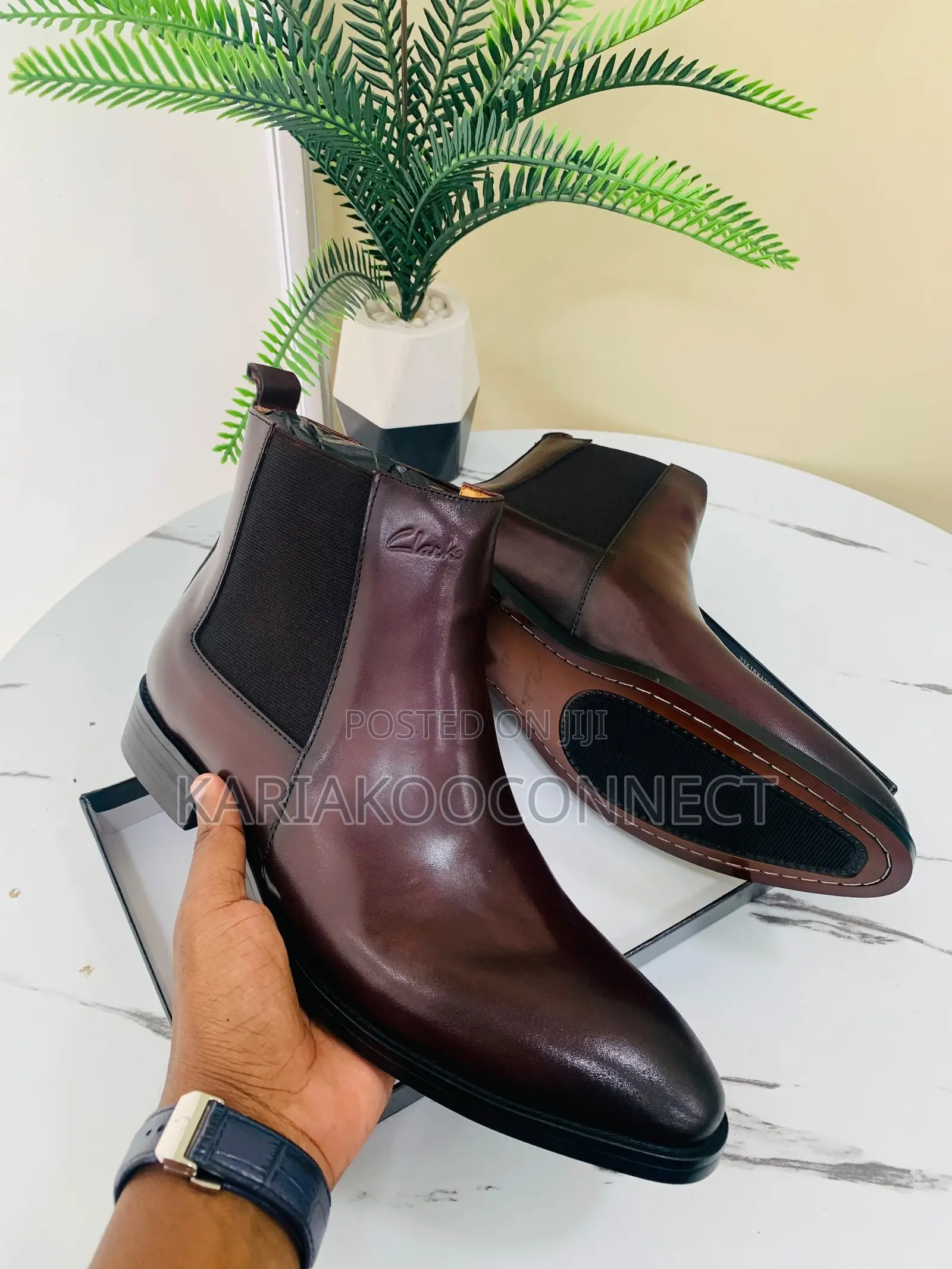 Clarks-Style Black Leather Chelsea Boots