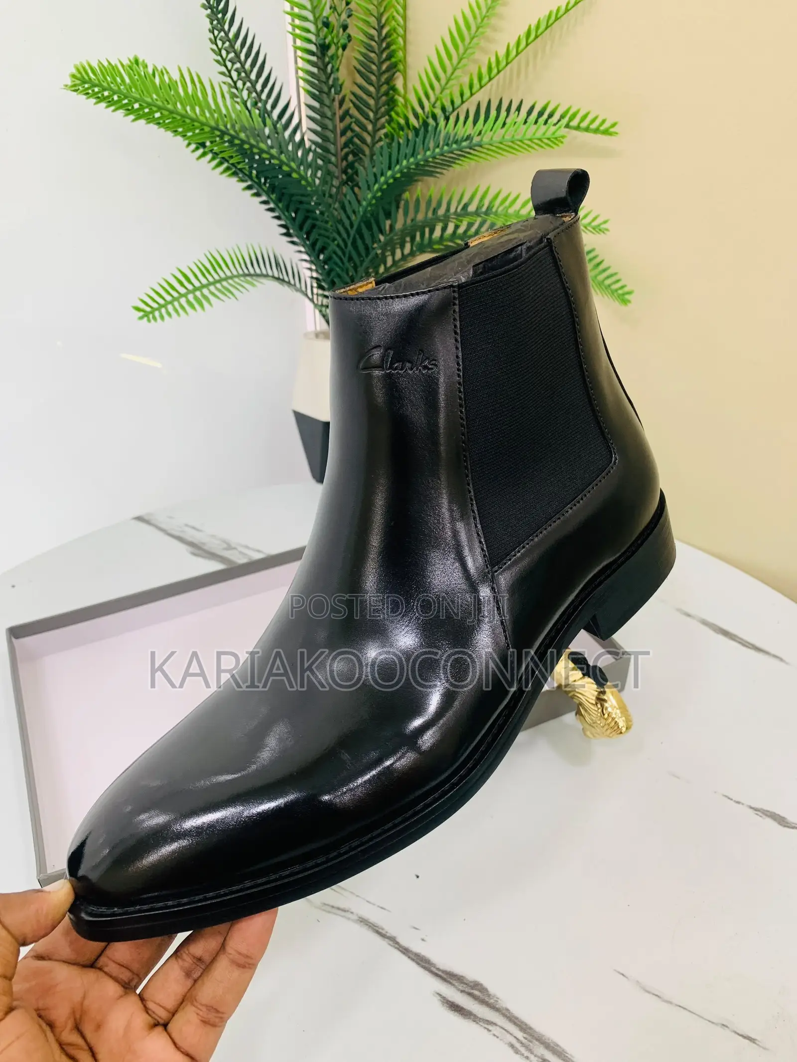 Clarks-Style Black Leather Chelsea Boots