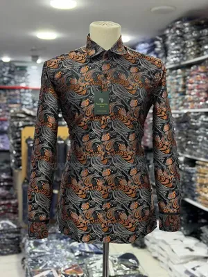 Black Orange Paisley Print Shirt
