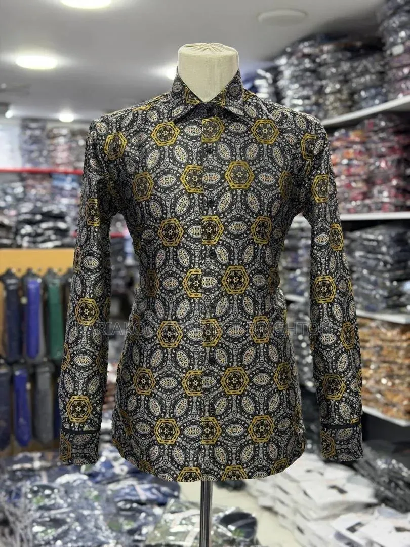 Black Orange Paisley Print Shirt