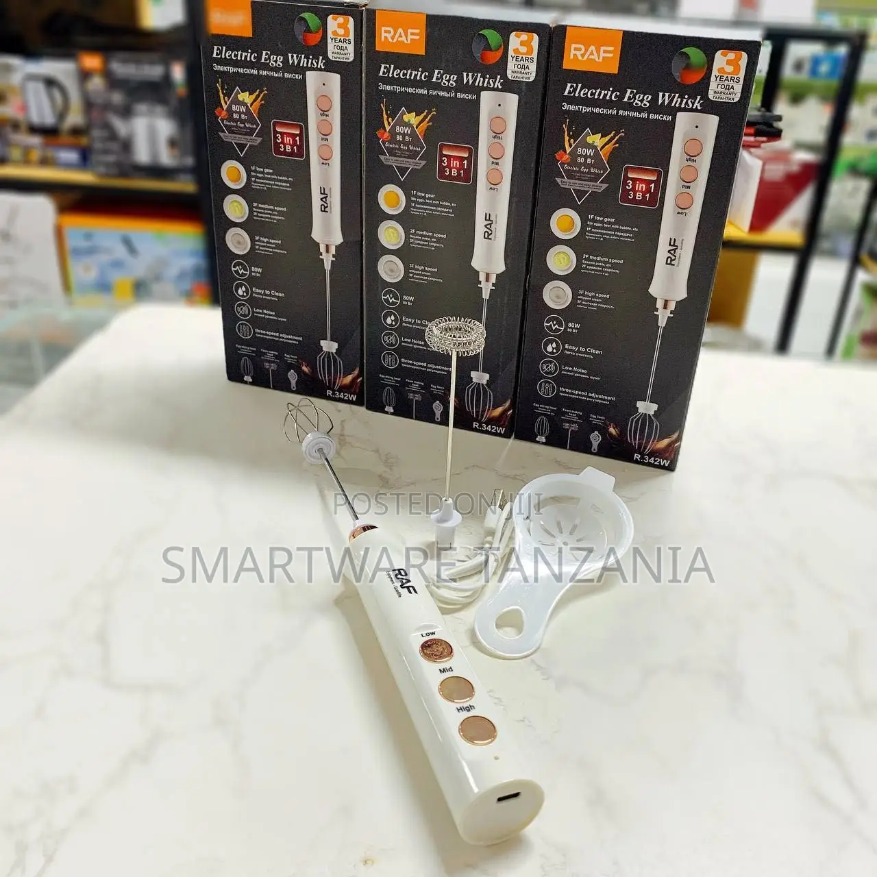 RAF Electric Egg Whisk 80W With Three Speed Settings and Attachments