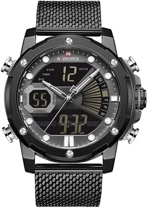 Men's Black Digital -Analog Mesh Strap Watch