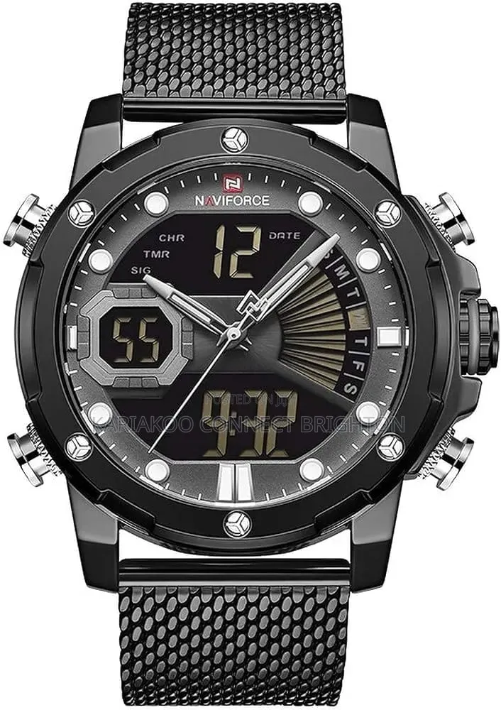 Men's Black Digital -Analog Mesh Strap Watch