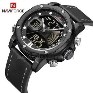 Men's Gold-Tone Digital-Analog Leather Strap Watch