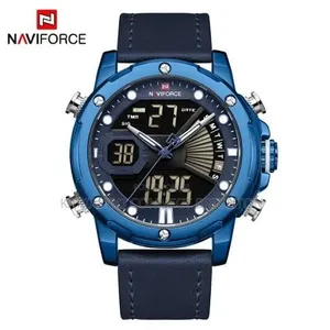 Men's Gold-Tone Digital-Analog Leather Strap Watch