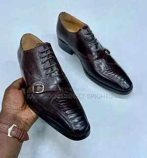Brown Patterned Leather Oxford Shoes