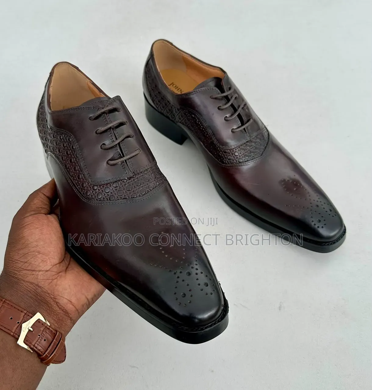 Brown Patterned Leather Oxford Shoes