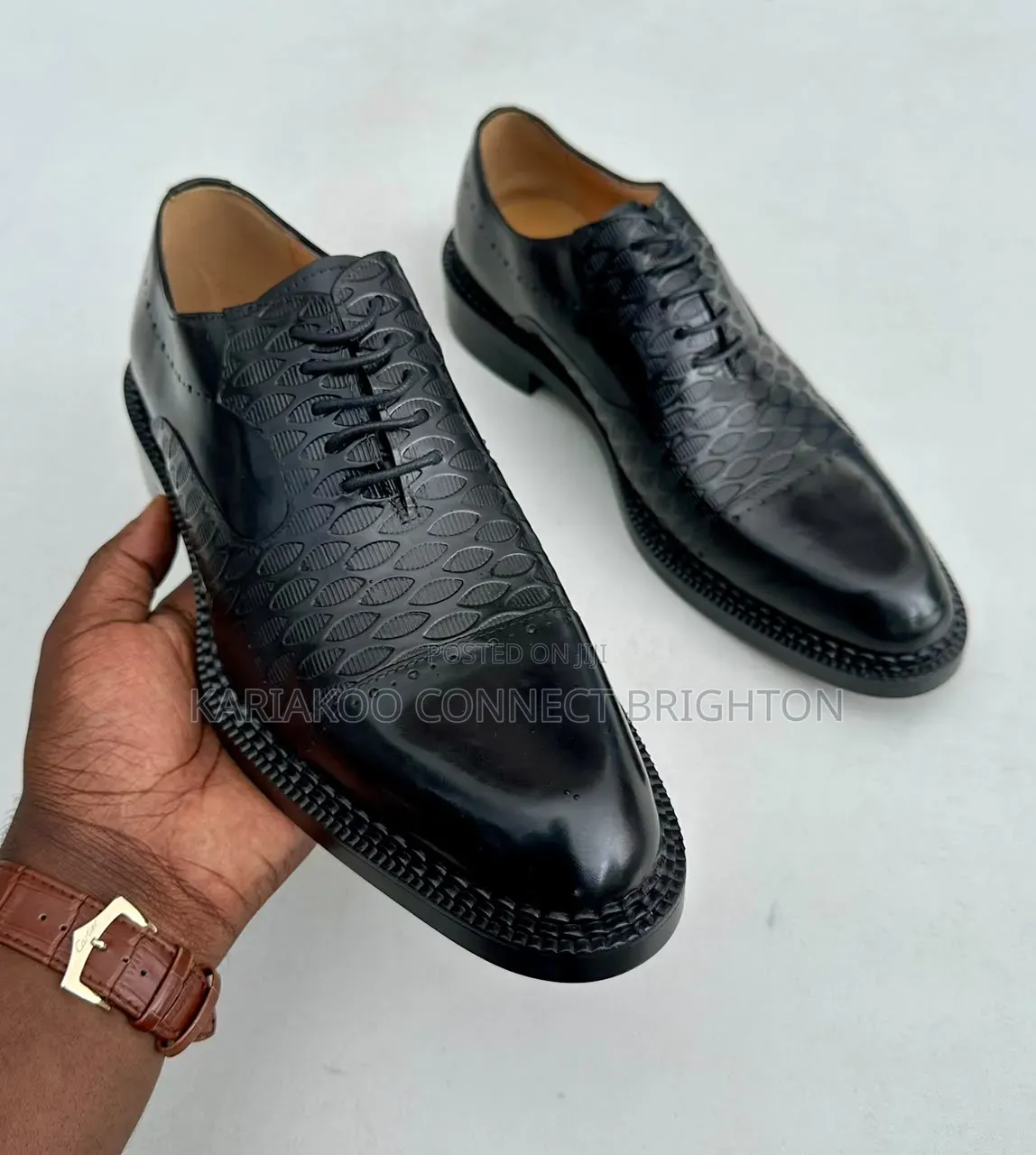 Brown Patterned Leather Oxford Shoes