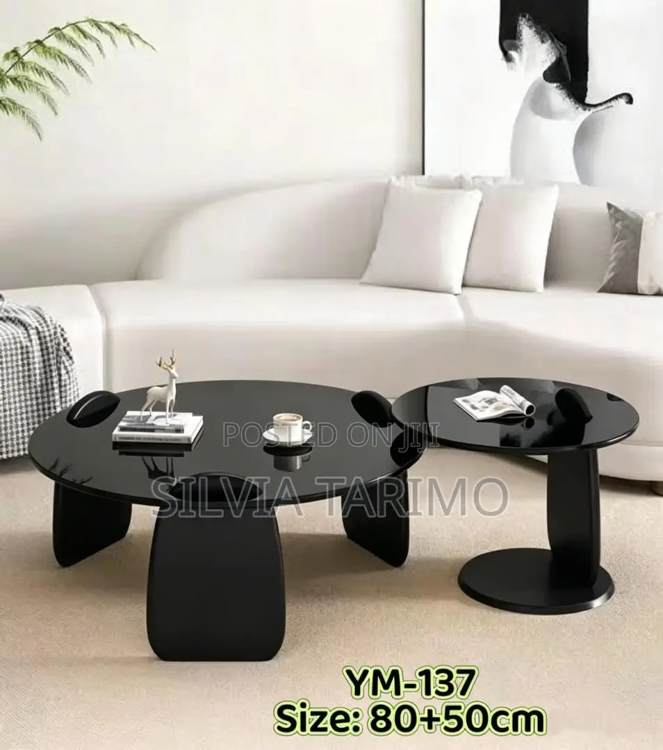 Modern Black 2-Piece Round Coffee Table Set