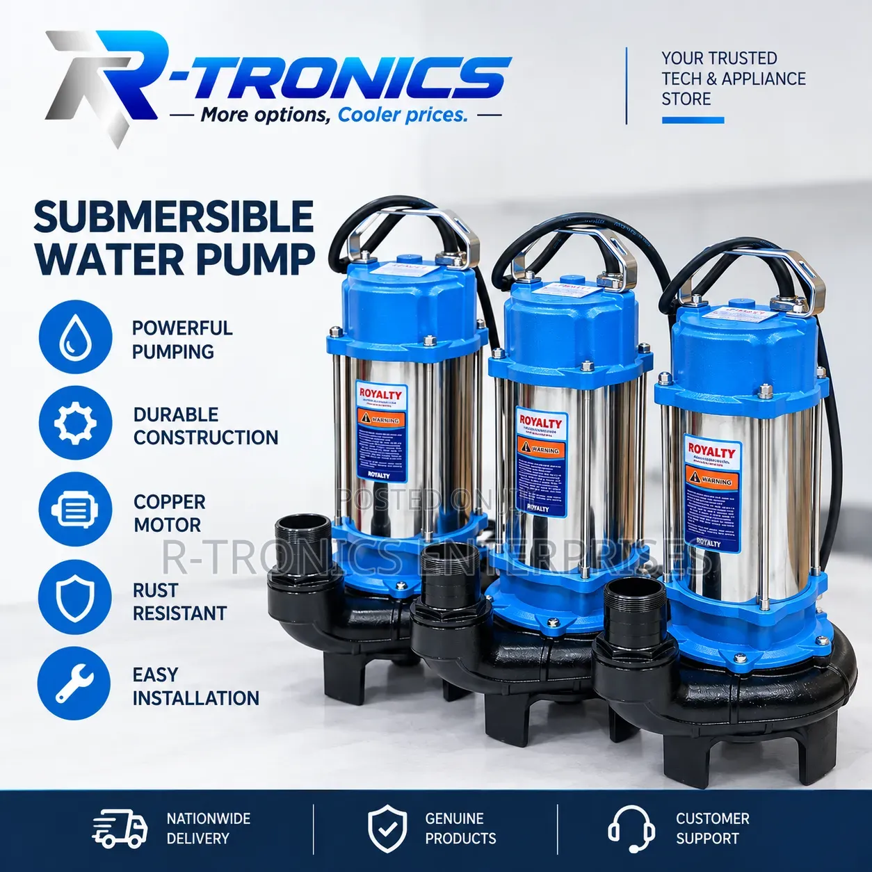 ROYALITY Stainless-Steel Submersible/Water Pump (2HP)