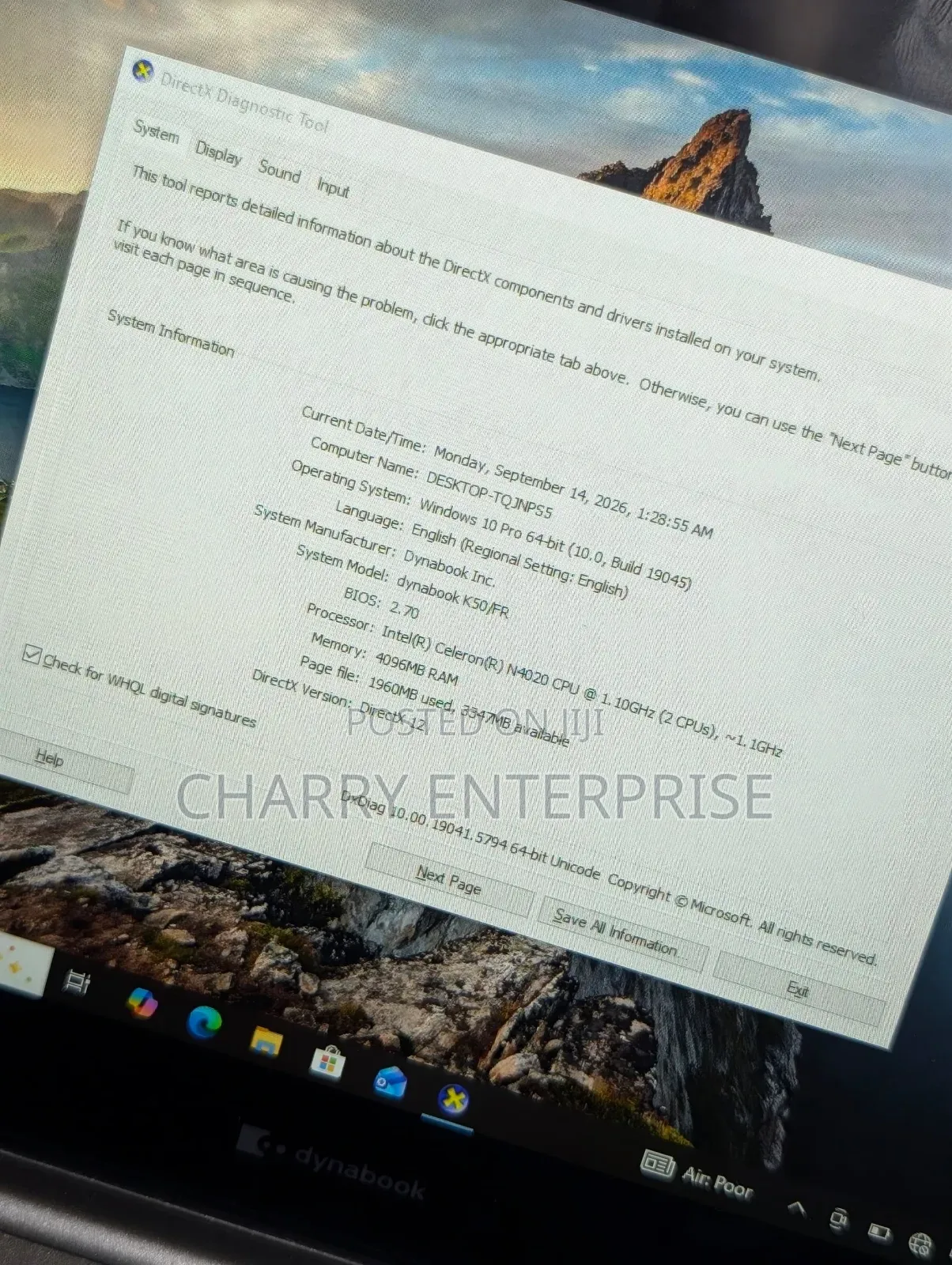 Laptop Toshiba 4GB eMMC 60GB