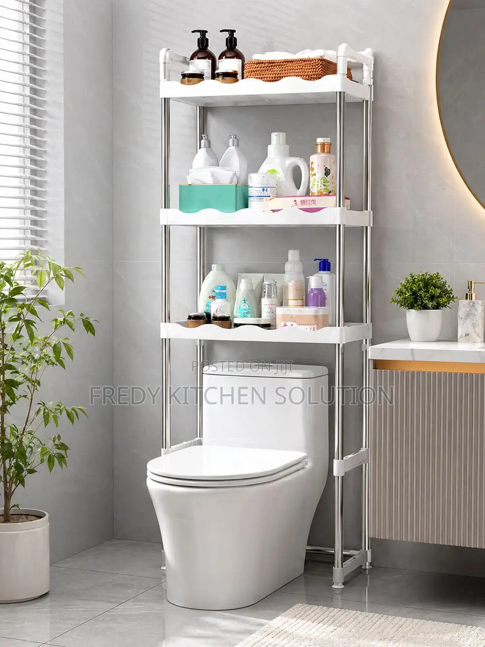 -Layers Stainless Steel Toilet Rack With Plastic Shelves
