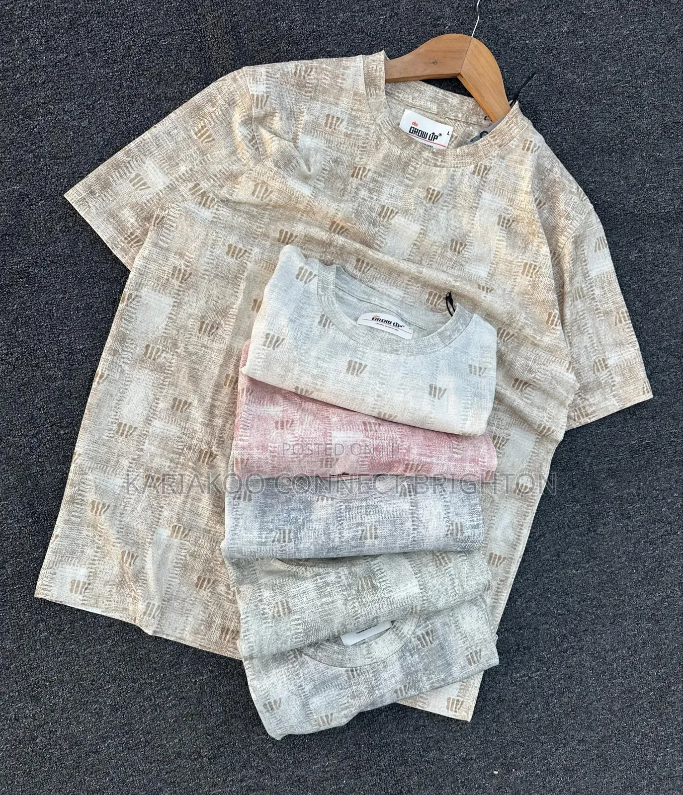 Multi-Color Textured Pattern Crewneck T-Shirts