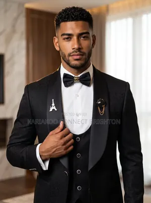 Black Jacquard 3-Piece Tuxedo Suit