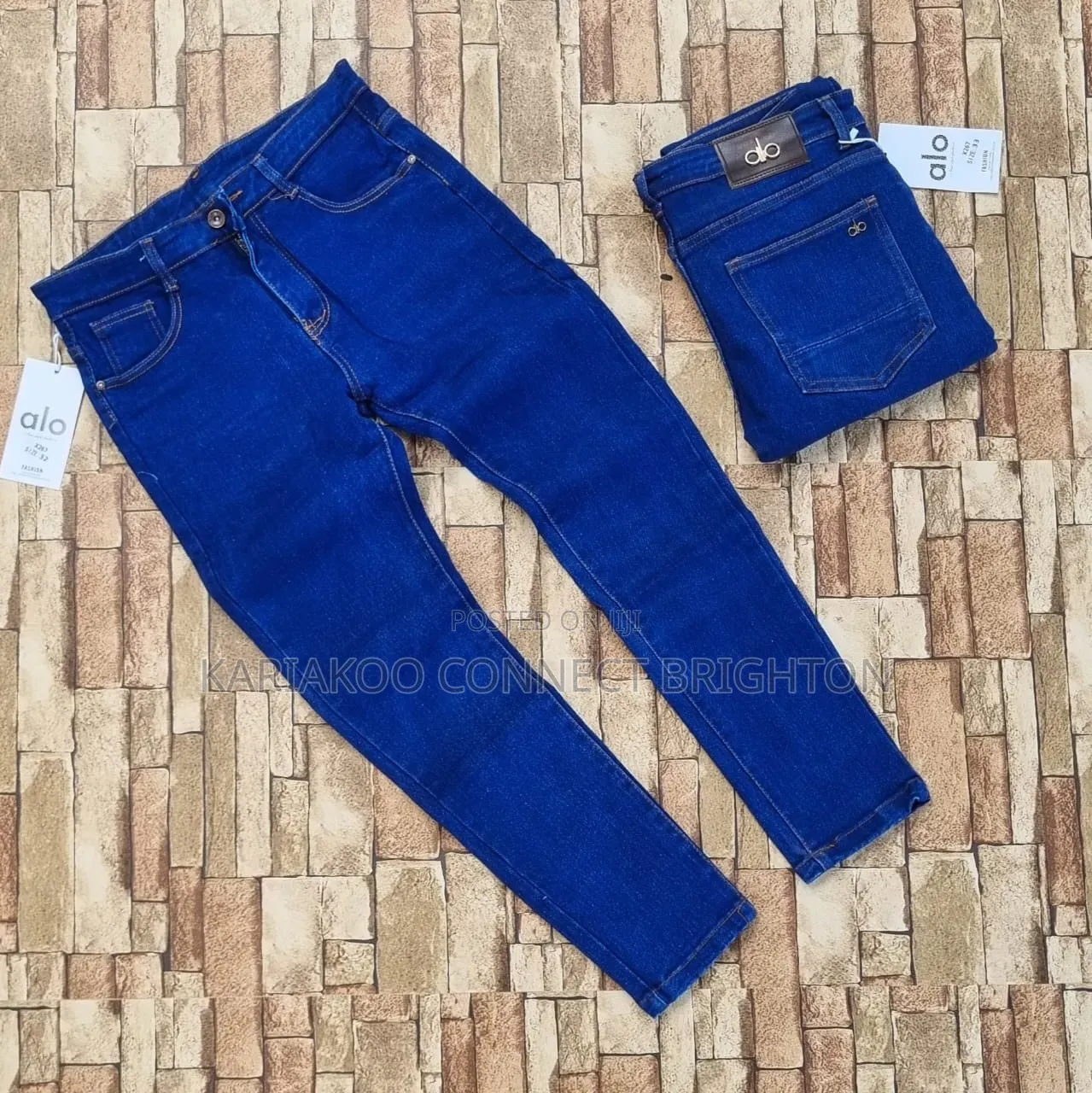 Olive Acid-Wash / Textured Denim Trousers